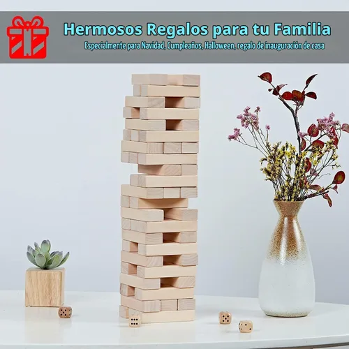 Vista 6 de SpeedArmis Mini torre de caída, juego de apilamiento de madera de 54 piezas