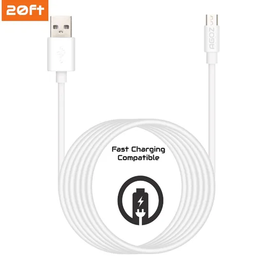 Vista 9 de Paquete de 2 cables de carga para controlador PS4 de 20 pies, cable de datos micro USB de alta velocidad para Playstation 4, PS4 Slim, controlador