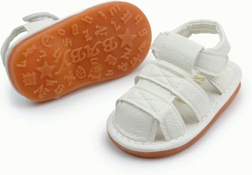 Vista 4 de WILLFUN Sandalias chirriantes de verano para bebé, niño, niña, suela de goma de primera calidad, puntera cerrada, antideslizantes, zapatos
