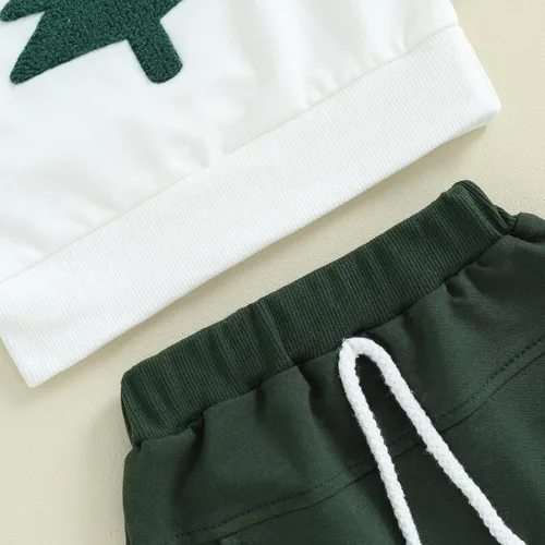Vista 5 de Muasaaluxi Traje de Navidad para bebé recién nacido, con estampado de árbol de Navidadletras, pantalones deportivos, 2 piezas, trajes de otoño 0-3T