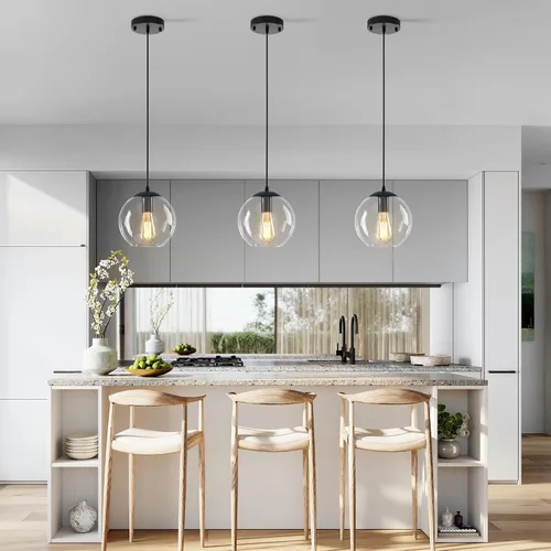 Vista 2 de Lámpara Colgante de Globo, Accesorio de Iluminación Colgante Moderno, Candelabro Clásico en Racimo con Pantallas de Vidrio Transparente