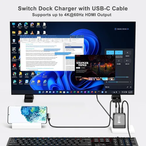 Vista 5 de RREAKA Switch Dock Charger for Nintendo SwitchOLED, Portable TV Docking Station for Nintendo Switch 4K60Hz HDMIUSB2.0PD USB-C Fast Charging Ports