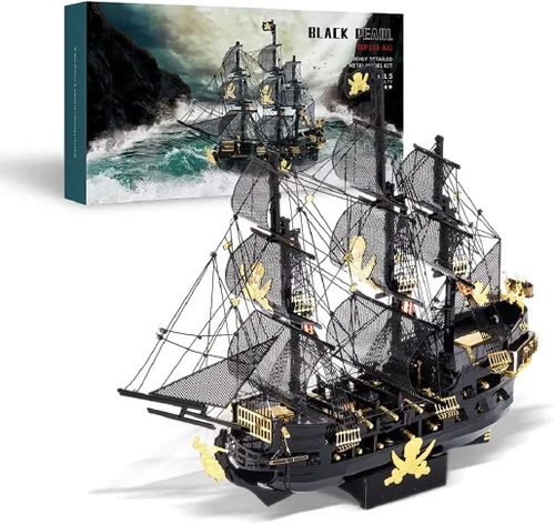 Vista 15 de Piececool - Rompecabezas de metal 3D para adultos, kits de construcción de modelos de barco pirata de La Reina Ana la Venganza, kit de construcción