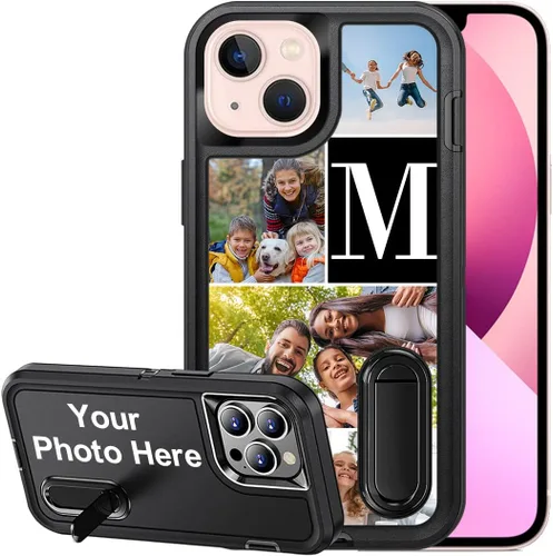 Vista 23 de Funda personalizada para iPhone 13, soporte incorporado/función atril, protección resistente a los arañazos, cubierta de fotos personalizada