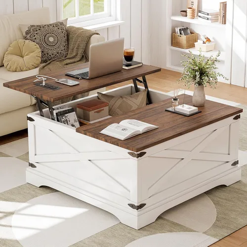 Vista 9 de BROTTAR - Mesa de centro con superficie elevable y almacenamiento, mesa cuadrada para sala de estar con puertos de carga, mesa de comedor