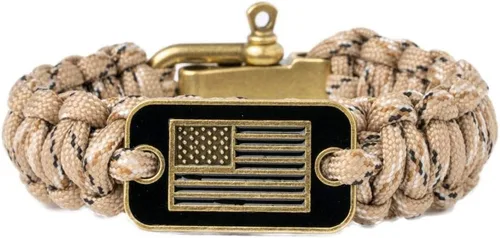 Vista 9 de iHeartDogs Hero Company - Pulsera de paracaídas de camuflaje, pulsera táctica de supervivencia para hombres con bandera de Estados Unidos de bronce