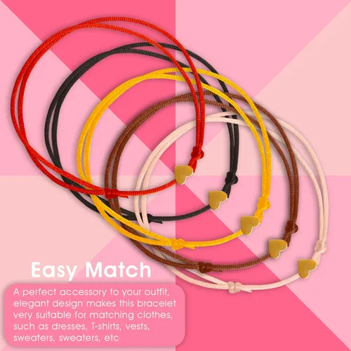 Vista 9 de Pulsera de amistad de 5 piezas para adolescentes y mujeres colgante de corazón impermeable bonito regalo para ser querido perfecto - pulseras