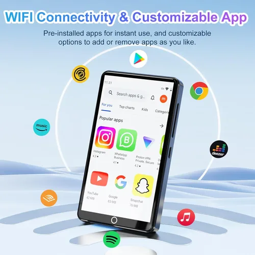Vista 2 de Reproductor de MP3 Conrain de 80GB con Bluetooth y WiFi, Reproductor de MP3 Android con pantalla táctil de 4.02" con cámara trasera de 13MP