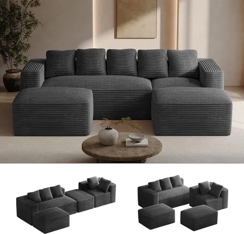 Vista 20 de ONEMMLION - Sofá grande sin hueso de 131 pulgadas con diván, color beige Corduroy, U-Shaped Modular Sectional Couch for Living Room, Memory Foam