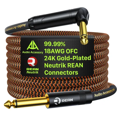 Vista 6 de AA AUDIO ACCESSORY Cable de guitarra serie Pro de 3.3 pies, conector chapado en oro, 18 AWG 99.99% OFC, cable de nailon trenzado de ángulo recto a