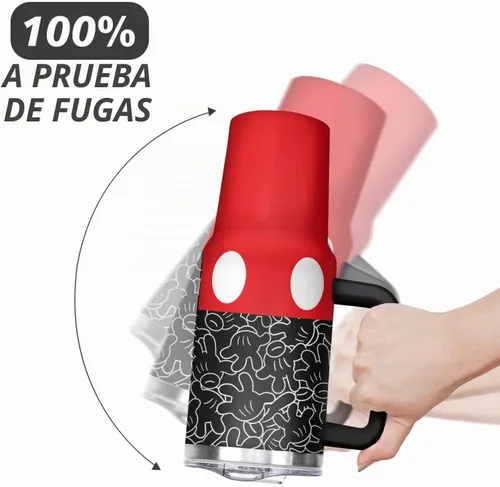 Vista 5 de Sunmdecor Vaso de 40 oz con asa y pajitas de silicona, vaso aislado para café con asa, vaso de 40 oz con asa Diseño-01