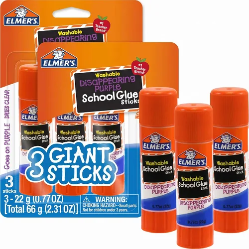 Vista 8 de Elmer's - Barras de pegamento escolar morado que desaparece, lavable, 0.78 onzas (22 gramos), 3 unidades - Póster, tablero de visión, suministros