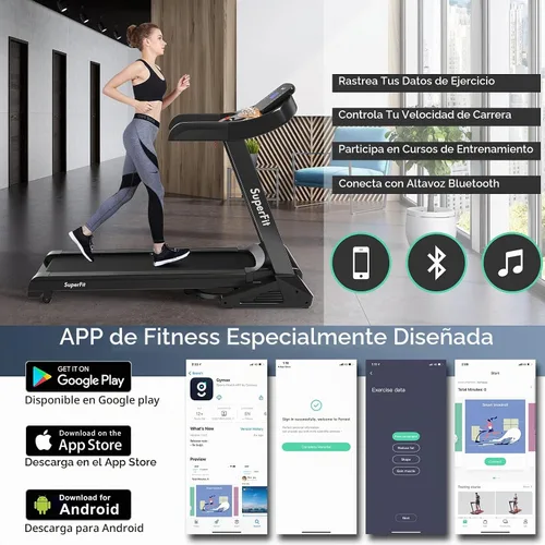 Vista 4 de Goplus Cinta de correr plegable de 3.75 HP con inclinación, caminadora eléctrica Superfit con control de aplicación, 12 programas preestablecidos