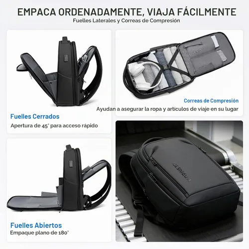 Vista 5 de Mochila de viaje para laptop expandida, Negro, Grande, Mochila expandida