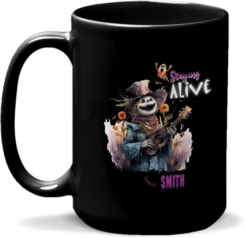 Vista 15 de Taza de café personalizada de Halloween 2023, taza de café de calavera floral, taza de Halloween personalizada con nombre, taza de cerámica floral