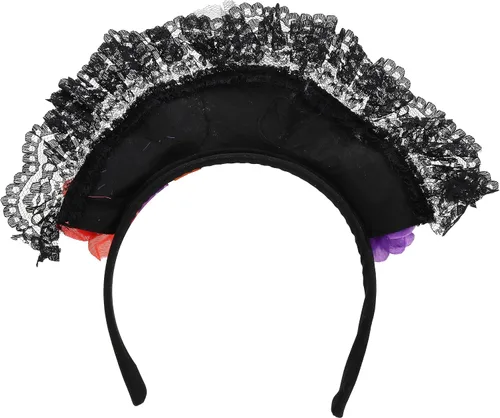 Vista 2 de Needzo Day of The Dead Costume Headband For Women, Dia De Los Muertos, With Sugar Skull and Flowers, Halloween, One Size Fits Most