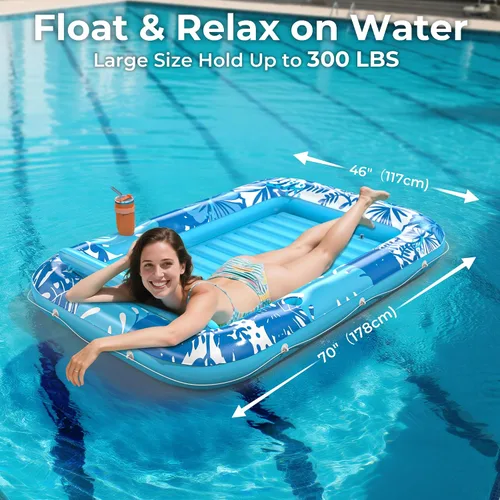 Vista 3 de Flotador inflable para tumbona de piscina, 70 x 46 pulgadas, flotadores de piscina para adultos con almohada, flotador de balsa para bañera Azul