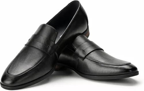 Vista 6 de Mocasines formales Penny para hombre, zapatos de vestir clásicos sin NUEVO-NEGRO