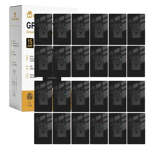 Vista 66 de Toma GFCI negra de 15 amperios con puertos USB C y USB-A, 1 unidad de 24 W de autotprueba GFCI USB Combo con indicador LED, resistente a
