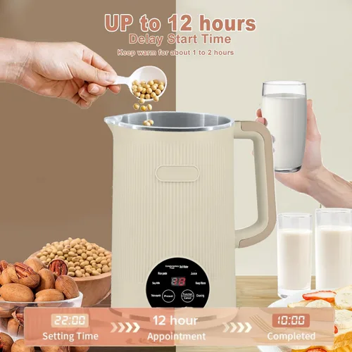 Vista 5 de Máquina automática de leche de soja 8 en 1, máquina de leche de soja de 40 onzas para almendras caseras, avena, leche de soja, pasta de arroz
