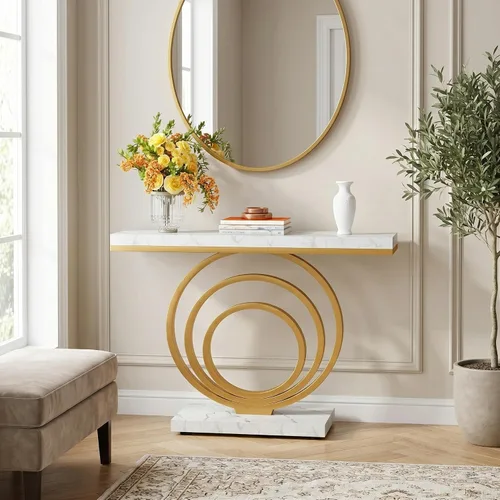 Vista 9 de Tribesigns Mesa de entrada dorada de 41 pulgadas, moderna mesa consola estrecha y larga, mesa decorativa contemporánea para sala de estar, pasillo