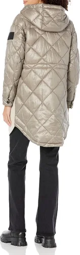 Vista 2 de Calvin Klein Chaqueta acolchada con capucha para mujer con cremallera y mezcla de lana sintética