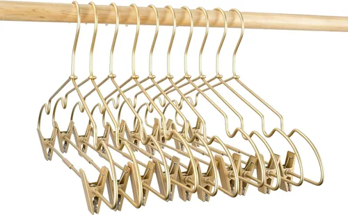 Vista 8 de Clips de ropa de bebé de metal dorado de 12.5 pulgadas para niños, colgador de ropa para niños, exhibición y almacenamiento, paquete de 10