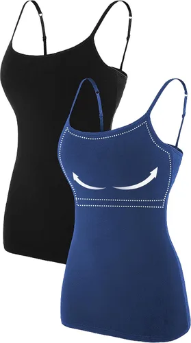 Vista 16 de Camisa Attraco de algodón, con tirantes estilo espagueti, con brasier incorporado, 2 paquetes, para mujer