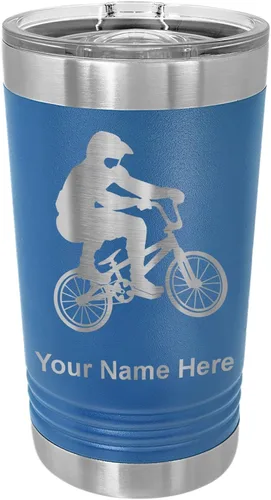 Vista 17 de LaserGram Vaso de pinta aislado al vacío de 16 onzas, conductor BMX, grabado personalizado incluido (negro) Engraved Gift for BMX Rider, Vacuum