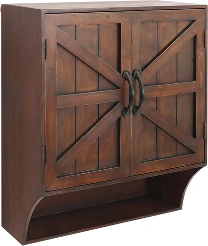 Vista 3 de FLORA Armario de almacenamiento montado en la pared, botiquín con puertas, armario de pared de baño vintage de madera sobre inodoro para baño