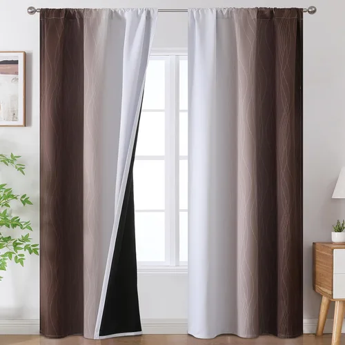 Vista 49 de Estelar Textiler Cortinas oscurecedoras beige y blanco grisáceo de 45 pulgadas de largo, cortinas graduadas con bloqueo de luz para baño, cortinas