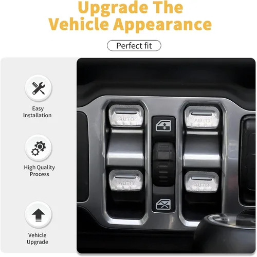 Vista 3 de Cubierta de aluminio para interruptor de ventana, accesorios interiores compatibles con Jeep Wrangler JL JLU y Gladiator JT 2018-2025 (cromado)