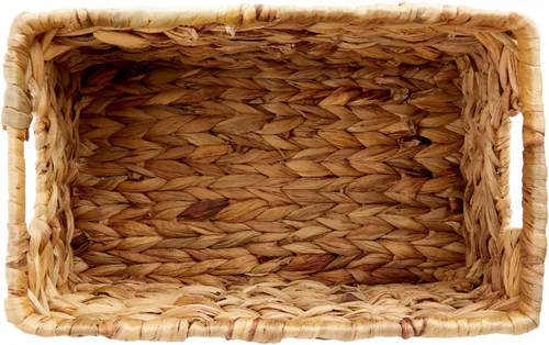 Vista 9 de Juvale Cesta rectangular pequeña de mimbre, cesta de jacinto de agua tejida a mano, se adapta a estantes de almacenamiento estándar, paquete de 2