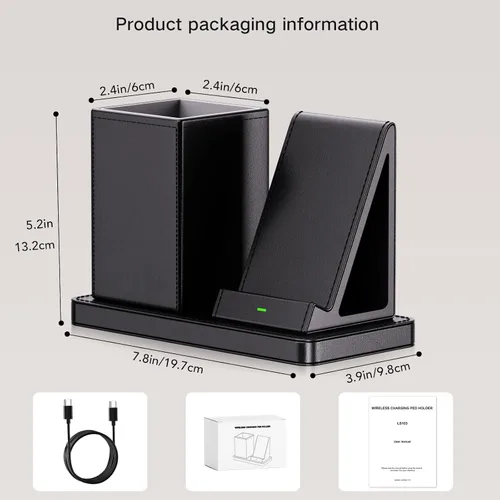 Vista 6 de Organizador Multifuncional para Bolígrafos de Escritorio, Negro, de Cuero Vegano, con Soporte para Control Remoto, Portalápices para Escritorio