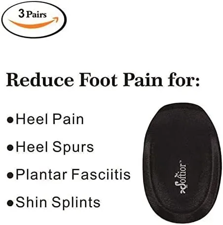 Vista 3 de Cojines de talón de espuma viscoelástica cómodos para caminar plano, zapatos de barco, botas, paquete de 2 pares, Negro