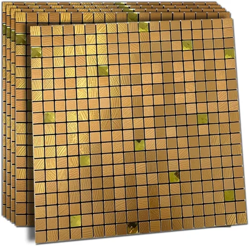 Vista 11 de XUANINY Azulejos Adhesivos de Pared para Cocina, Baño, Chimenea, Mosaico de Aluminio Metálico Autoadhesivo (12"x12") (5, Estampado Amarillo y Verde)