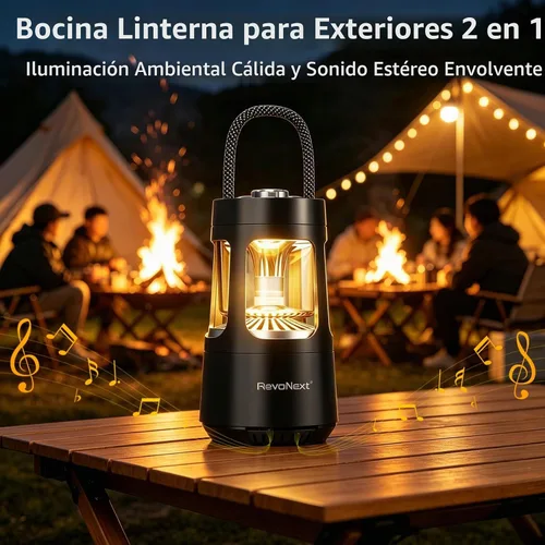 Vista 5 de Revonext - Linterna de campamento con altavoz Bluetooth, altavoz inalámbrico impermeable para exteriores con luz ambiental de doble color, altavoz