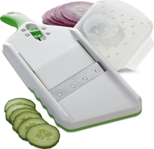 Vista 5 de PrepSolutions Cortadora de mandolina Adjust-A-Slice, verde, grosor ajustable, perfecta para verduras, frutas y más, (paquete de 12)