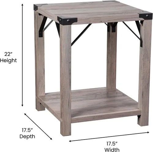 Vista 3 de Flash Furniture Wyatt - Mesa auxiliar moderna de 2 niveles, marco de madera de ingeniería gris lavado, soportes laterales entrecruzados de metal