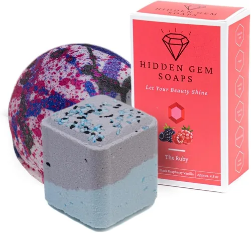 Vista 10 de October Birthstone Turmalina Juego de regalo de 3 piezas de jabón en barra natural, bomba de baño, vaporizador de ducha fabricado en Estados Unidos
