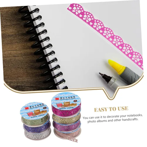Vista 5 de 14 rollos de cinta de encaje macramé para decoración de calcomanías, cinta washi ancha Washi, cinta de envoltura de cinta de recortes, cinta