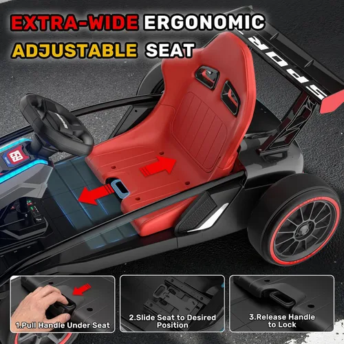 Vista 6 de Go Kart eléctrico de 24 V para niños de 6 a 14 años, motores de 400 W y 9.3 Rojo