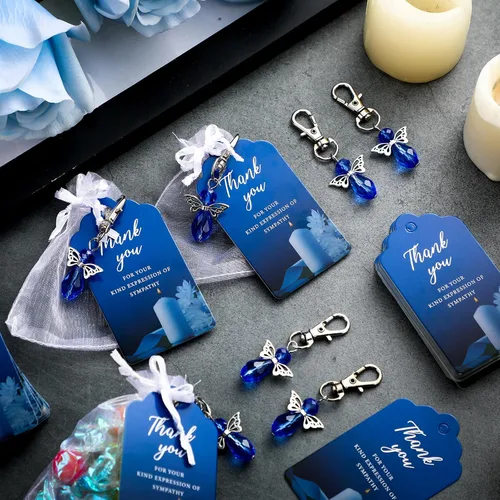 Vista 4 de Hicarer - Juego de 60 llaveros de ángel, bolsas de organza, color azul