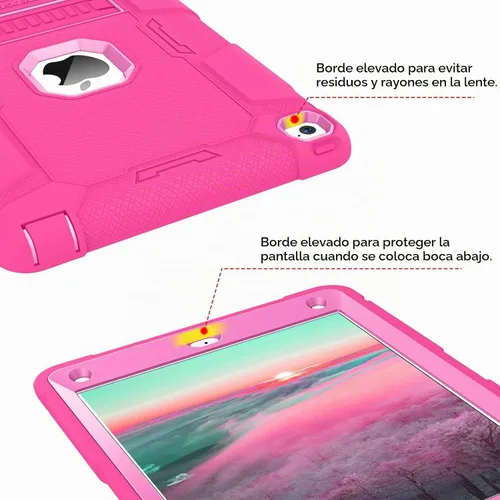 Vista 8 de BENTOBEN Funda para iPad Air 2, híbrida a prueba de golpes con soporte, rosa intenso Rosa fuerte