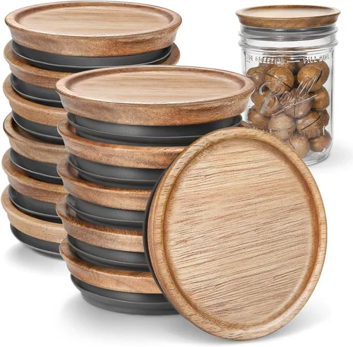 Vista 12 de 6 paquetes de tapas de tarros Mason de boca regular de madera para tarros Ball/Mason/Kerr, madera de acacia natural, material de grado alimenticio
