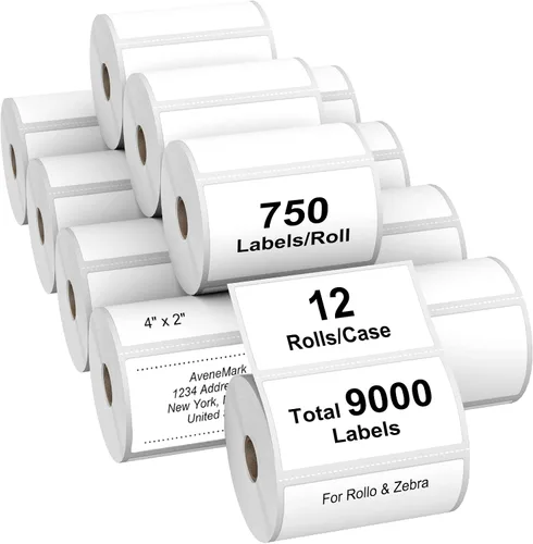 Vista 16 de AveneMark 12 rollos de etiquetas térmicas directas adhesivas de 2" x 1" para códigos de barras, direcciones postales, etiquetas de envío compatibles