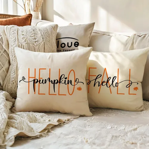 Vista 8 de Fundas de almohada naranjas de otoño de 12 x 20 pulgadas, paquete de 2 fundas de almohada decorativas rectangulares/lumbar, fundas de cojín de Hello