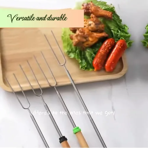 Vista 4 de 5 palitos de acero inoxidable para asar malvaviscos, 32 pulgadas de largo para hoguera, pinzas para asar marshmellow, herramientas para barbacoa