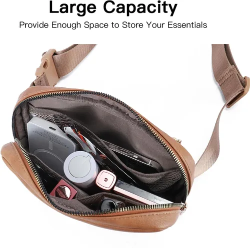 Vista 3 de Telena Riñonera de cuero para mujer, riñoneras de moda para mujer, bolsa cruzada para el cuerpo, Camel marrón