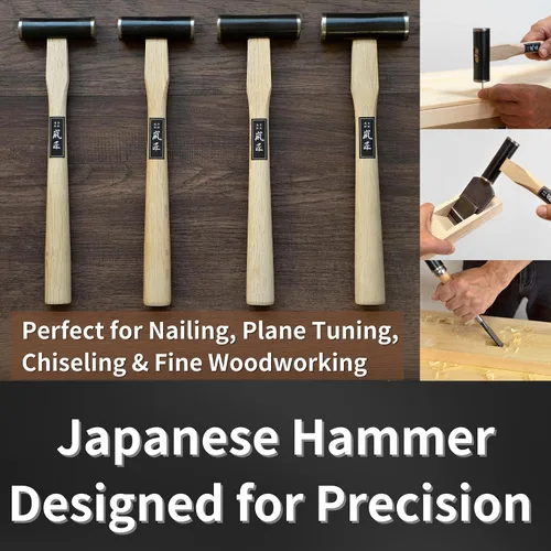 Vista 6 de GENNO - Martillo de carpintero japonés de 10.5 onzas (10.5 onzas), mango de madera para cincel, plano de mano japonés, clavo, fabricado en Japón